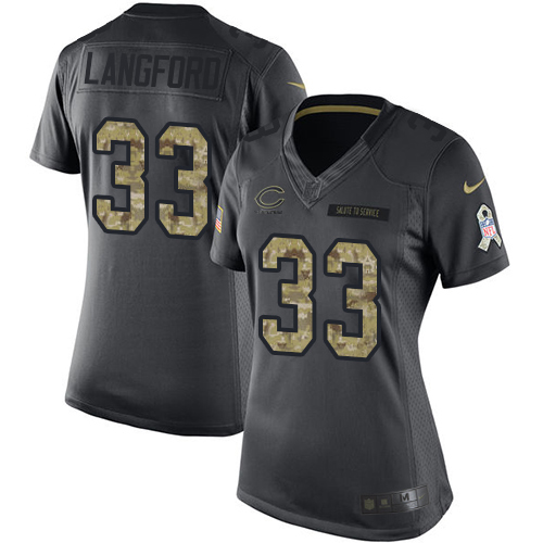 Women's Limited Jeremy Langford Nike Jersey Black - #33 2016 Salute to Service NFL Chicago Bears